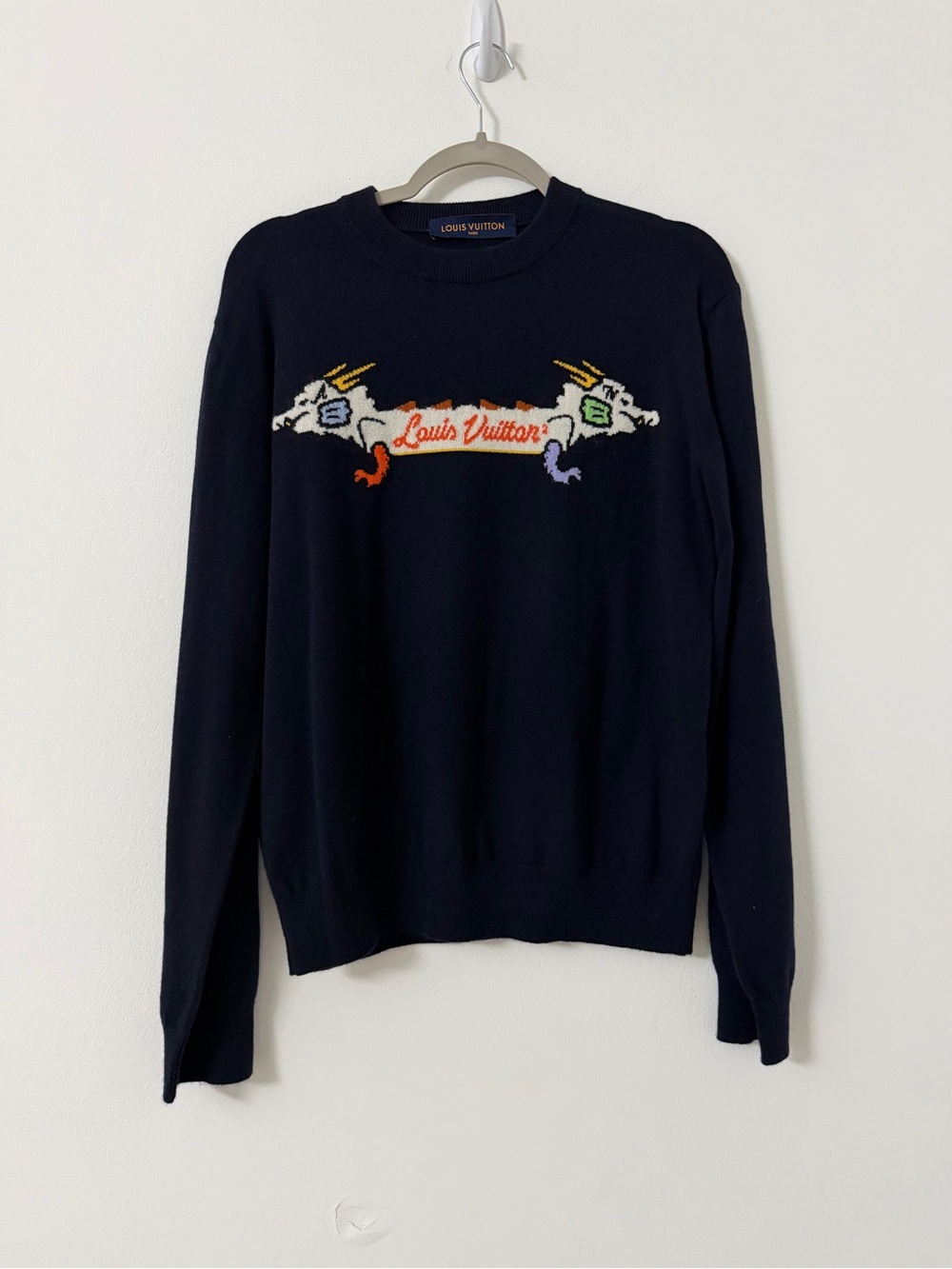 Louis Vuitton x Nigo crew-neck cashmere sweater jacquard dragon graphic across